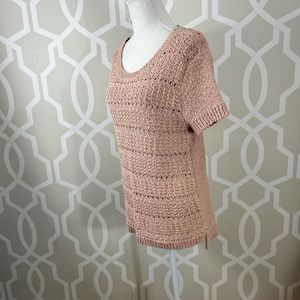 Ann Taylor Blush Pink Sweater Sz L Short Sleeve Back Zip Cotton NWT